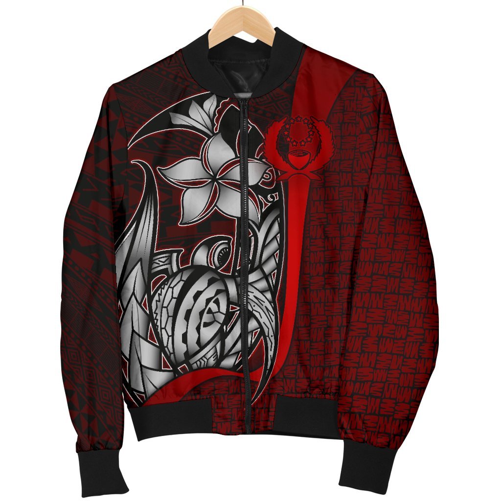 Pohnpei Micronesia Men's Bomber Jackets Red - Turtle With Hook - Polynesian Pride