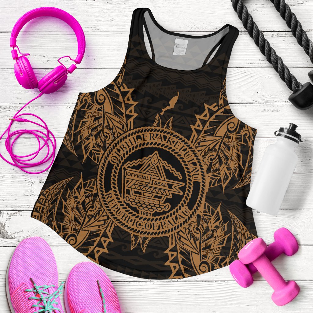 Palau Polynesian Women Tank Top Map Gold - Polynesian Pride