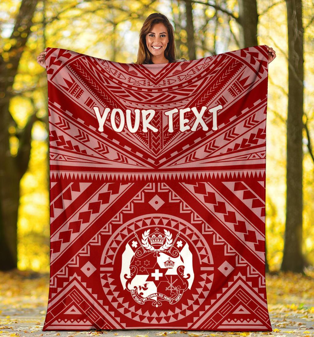 Tonga Personalised Premium Blanket - Tonga Seal With Polynesian Tattoo Style (Red) - Polynesian Pride