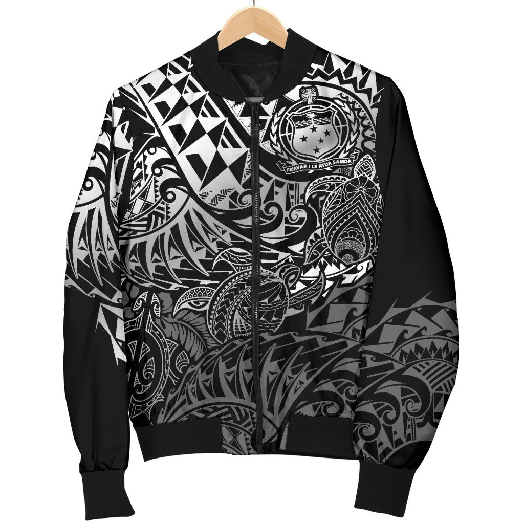 Samoa Polynesian Bomber Jacket (Men) - White Turtle Flowing - Polynesian Pride