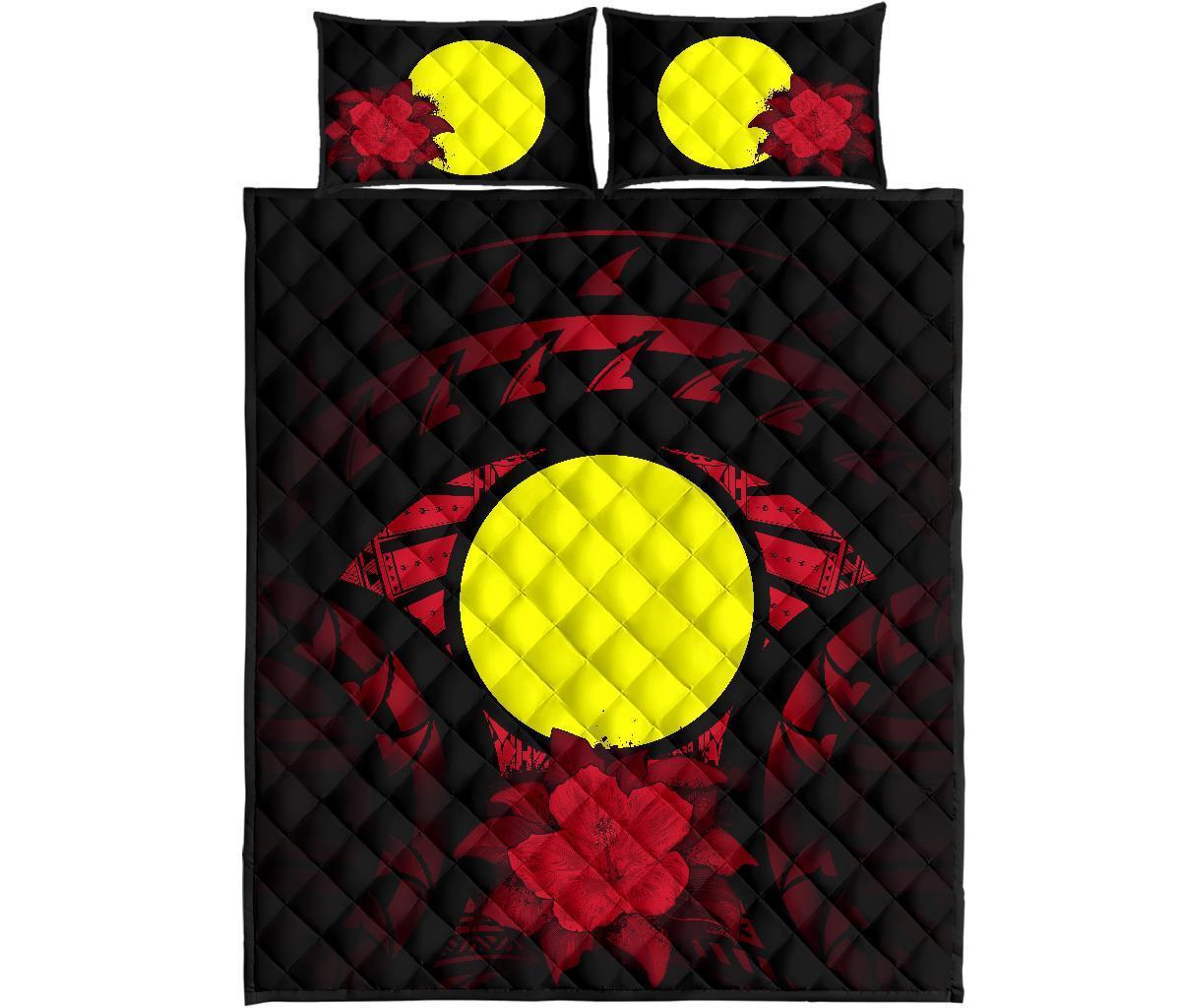 Palau Polynesian Quilt Bed Set Hibiscus Red - Polynesian Pride