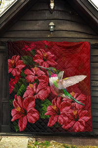 Hawaii Red Hibiscus Humming Bird Premium Quilt - Polynesian Pride