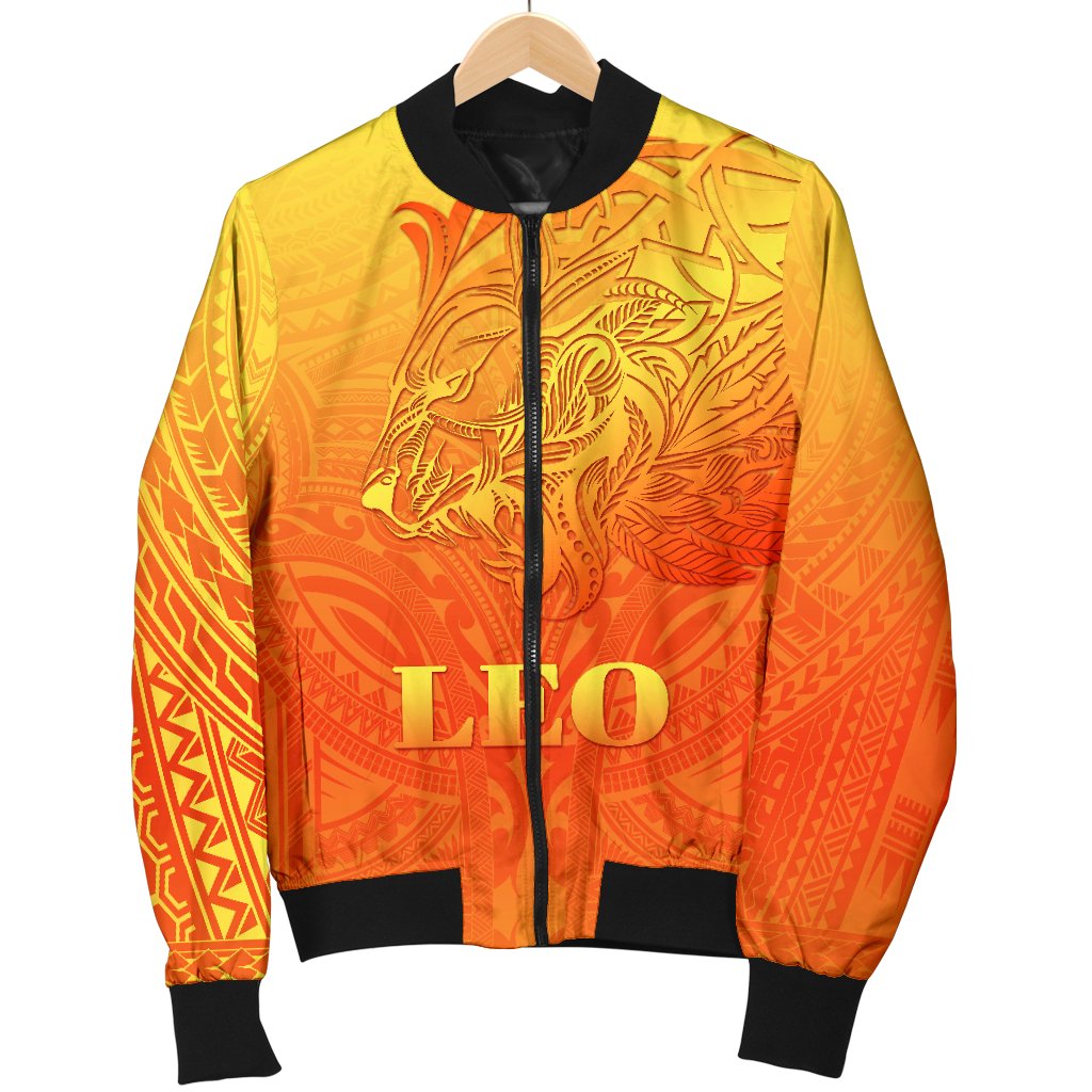 Sun In Leo Zodiac Men Bomber Jacket Polynesian Tattoo Simple - Orange - Polynesian Pride