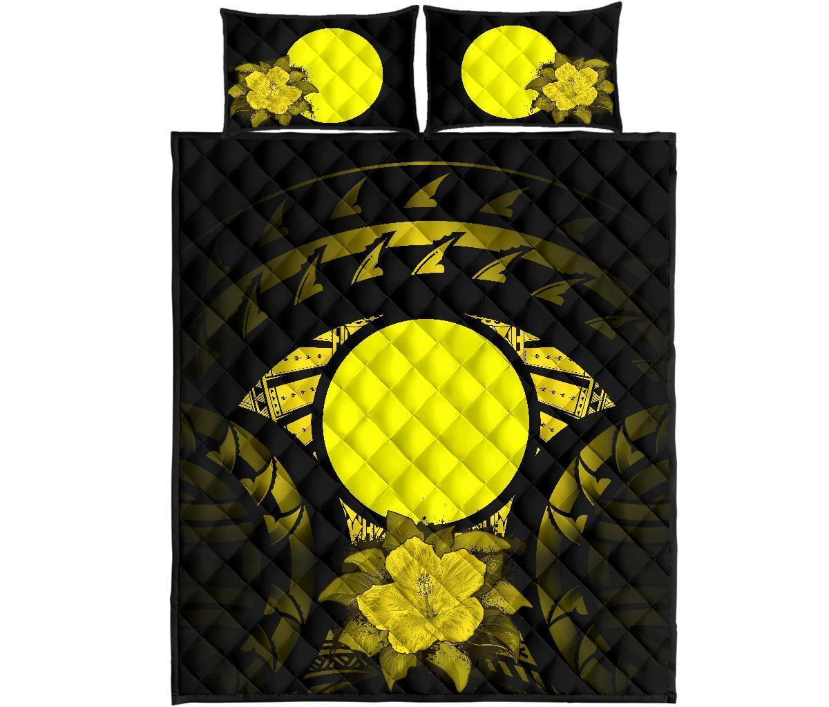 Palau Polynesian Quilt Bed Set Hibiscus Yellow - Polynesian Pride