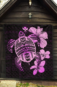 Hawaiian Kanaka Hibiscus Plumeria Mix Polynesian Turtle Premium Quilt Pink AH - Polynesian Pride
