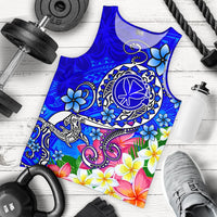 Hawaii Men's Tank Top - Turtle Plumeria Polynesian Tattoo Blue Color Blue - Polynesian Pride