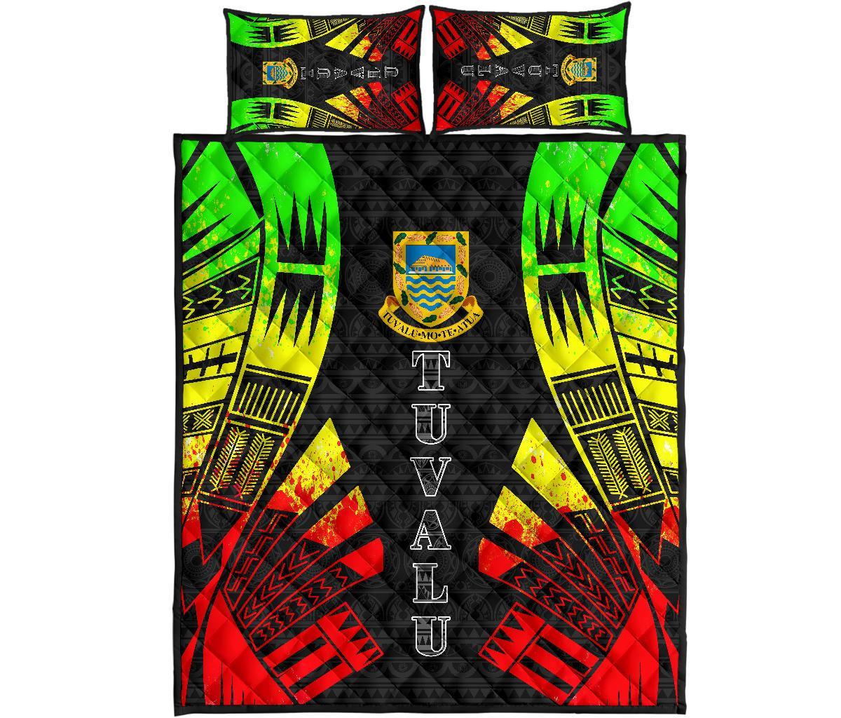 Tuvalu Quilt Bed Set - Tuvalu Coat Of Arms Reggae Tattoo Style Art - Polynesian Pride