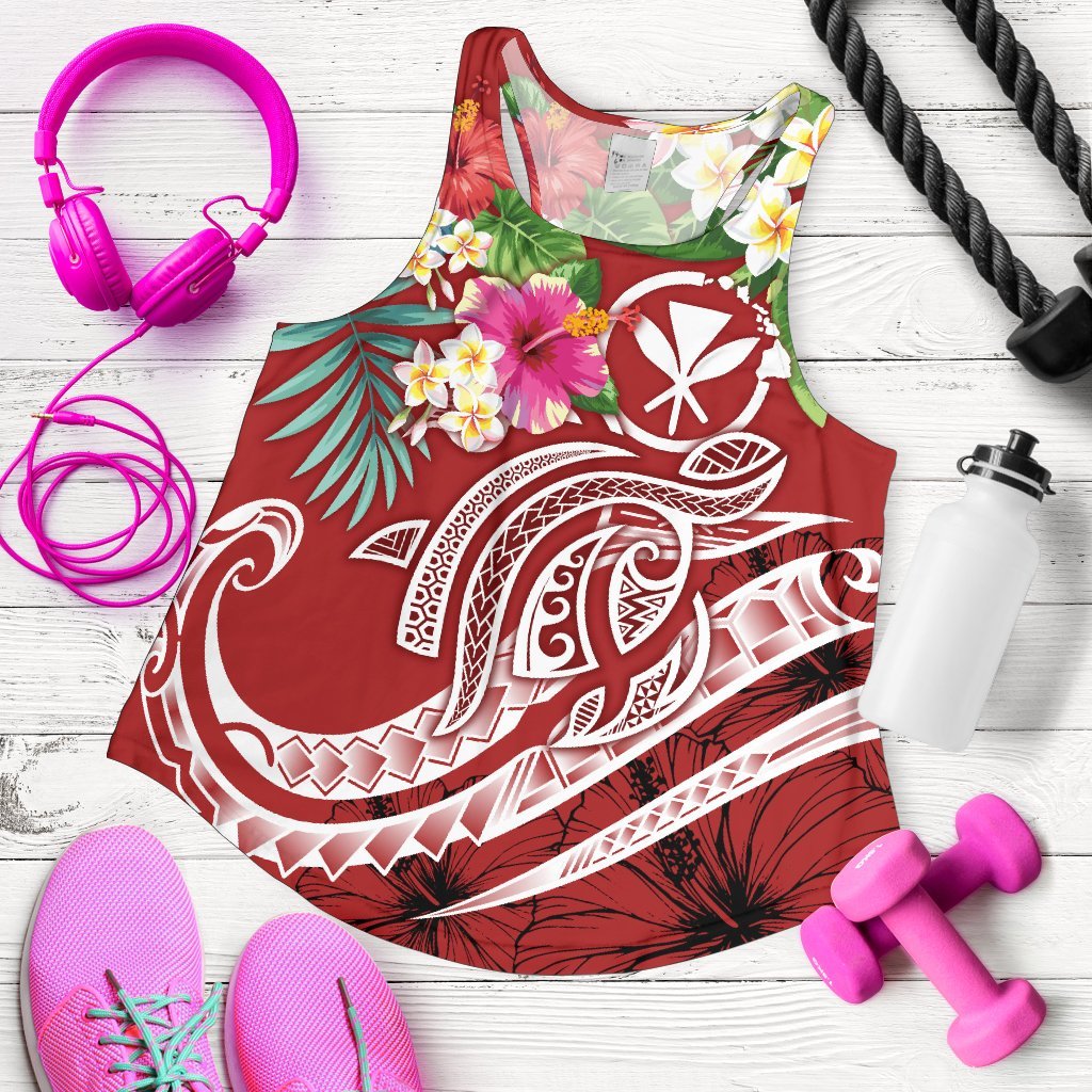 Polynesian Hawaii Kanaka Maoli Women's Racerback Tank - Summer Plumeria (Red) - Polynesian Pride