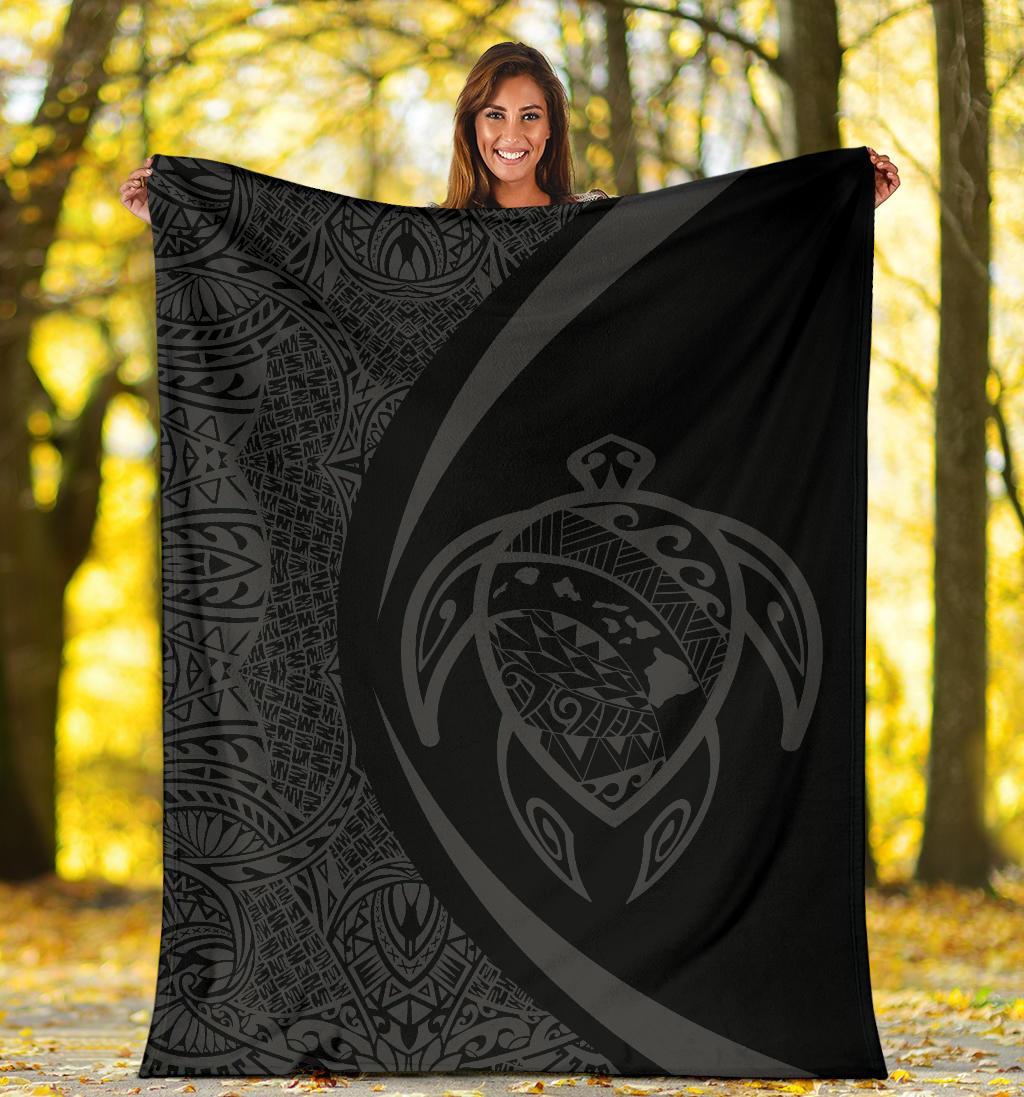 Hawaii Turtle Map Polynesian Premium Blanket - Gray - Circle Style - Polynesian Pride