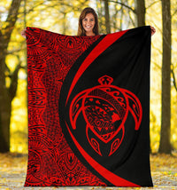 Hawaii Turtle Map Polynesian Premium Blanket - Red - Circle Style - Polynesian Pride