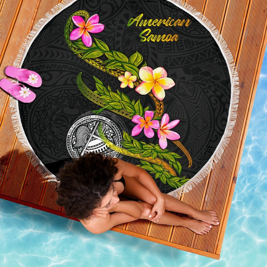 American Samoa Polynesian Beach Blanket - Plumeria Tribal - Polynesian Pride