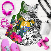 Nauru Custom Personalised Women's Racerback Tank White - Turtle Plumeria Banana Leaf Crest White - Polynesian Pride