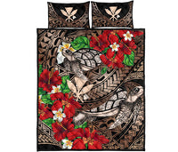 Kanaka Maoli (Hawaiian) Quilt Bed Set - Waves Polynesian Turtle Hibiscus Gold - Polynesian Pride