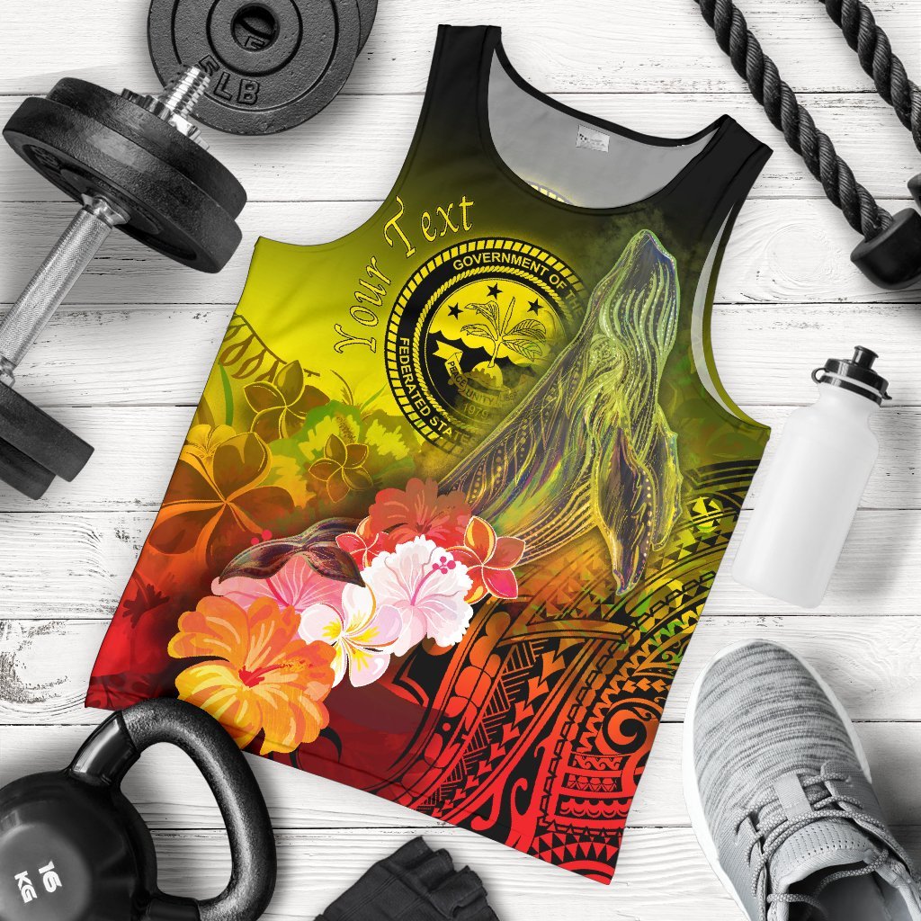 Federated States of Micronesia Custom Personalised Men's Tank Top - Humpback Whale with Tropical Flowers (Yellow) Yellow - Polynesian Pride