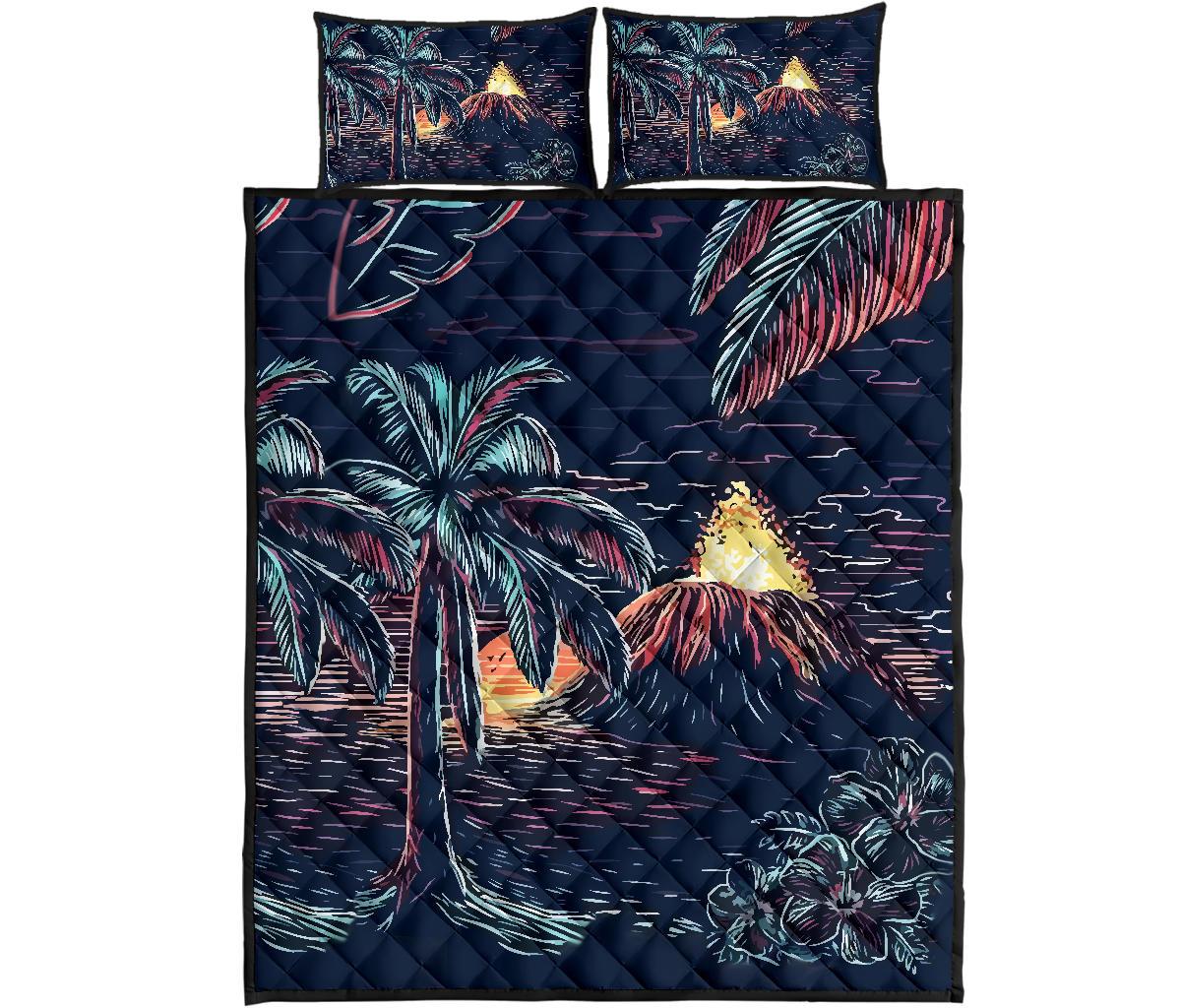 Night On The Land Quilt Bed Set Black - Polynesian Pride