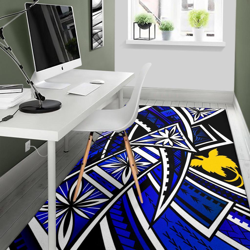 Papua New Guinea Area Rug - Tribal Flower Special Pattern Blue Color - Polynesian Pride