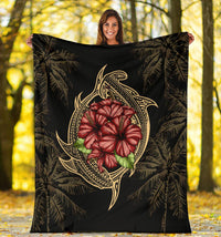 Hawaii Shark Hibiscus Gold Premium Blanket - Polynesian Pride
