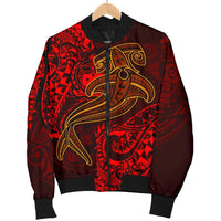 Samoa Men's Bomber Jacket - Red Shark Polynesian Tattoo - Polynesian Pride
