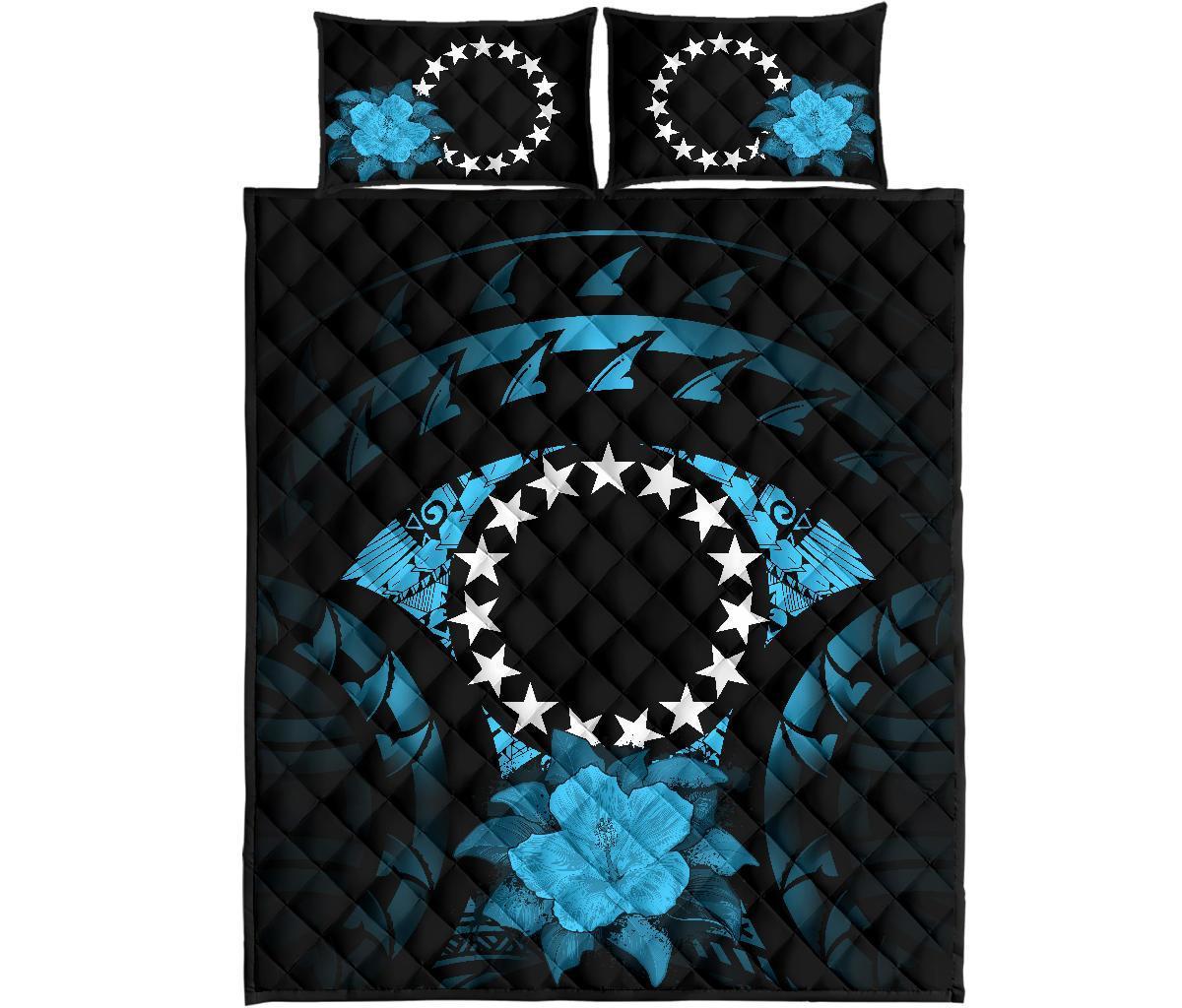 Cook Islands Polynesian Quilt Bed Set Hibiscus Blue - Polynesian Pride