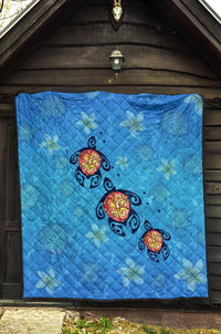 Hawaii Plumeria Turtle In The Ocean Premium Quilt - AH - John Style - Polynesian Pride