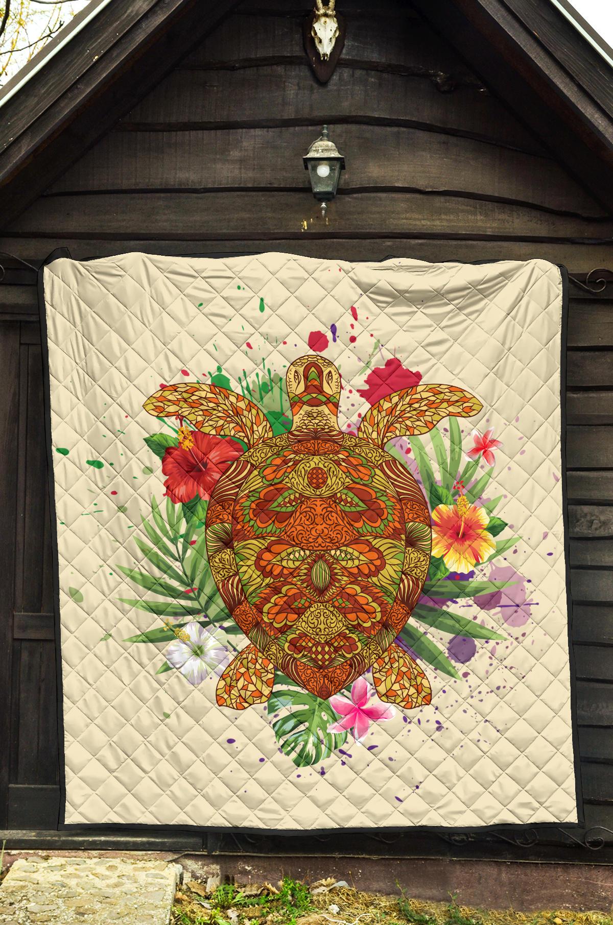 Hawaii Turtle Life Hibiscus Design Premium Quilt - Polynesian Pride