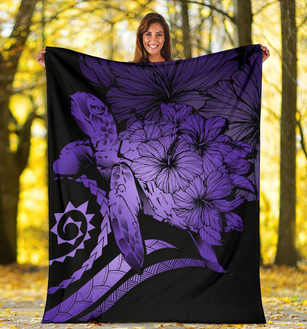 Hawaii Turtle Hibiscus Polynesian Vintage Premium Blanket - Purple - Polynesian Pride