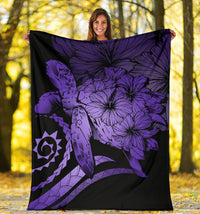 Hawaii Turtle Hibiscus Polynesian Vintage Premium Blanket - Purple - Polynesian Pride