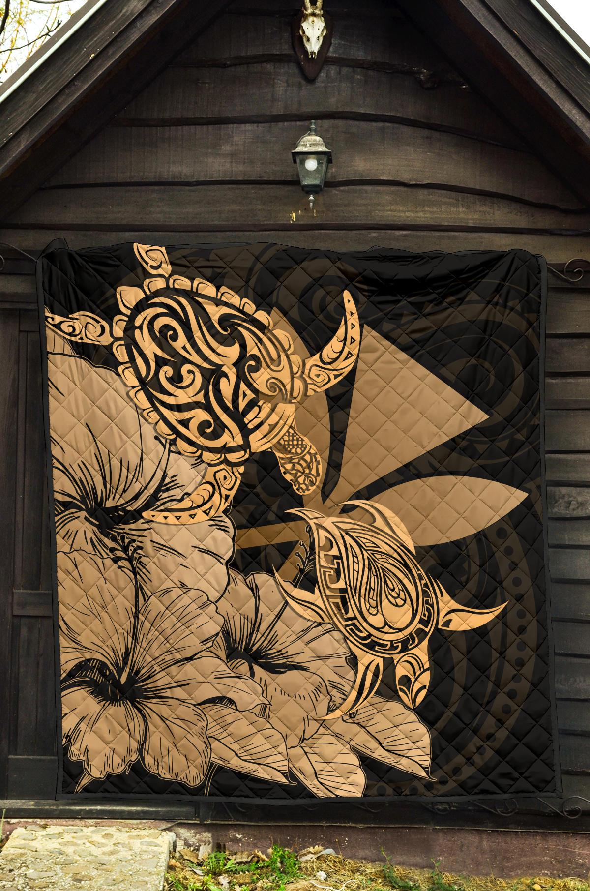 Hawaii Turtle Premium Quilt Polynesian Hibiscus Art Ver 2.0 Gold AH - Polynesian Pride