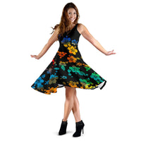 Polynesian Midi Dress - Rainbow Hibiscus - Polynesian Pride