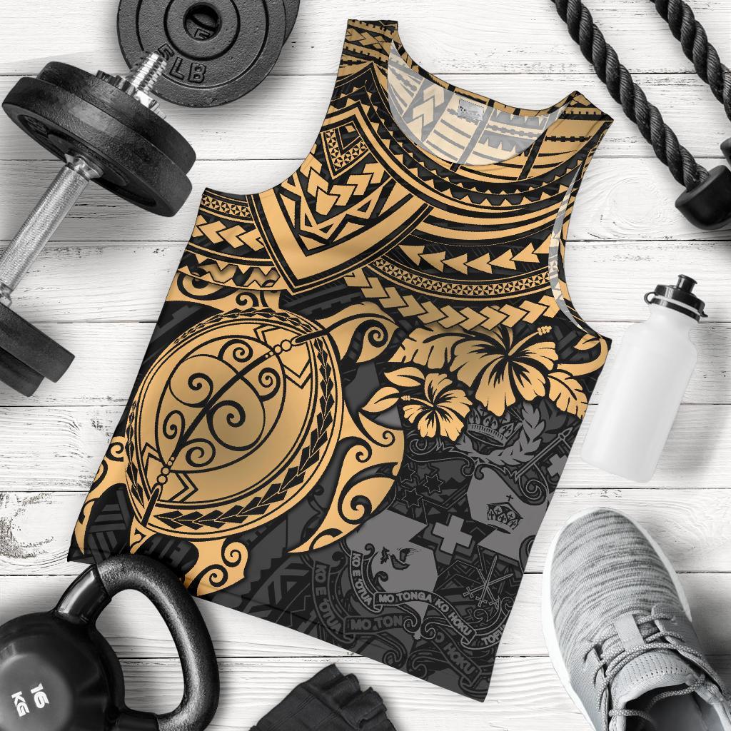 Tonga Polynesian Men's Tank Top - Golden Turtle BLACK - Polynesian Pride