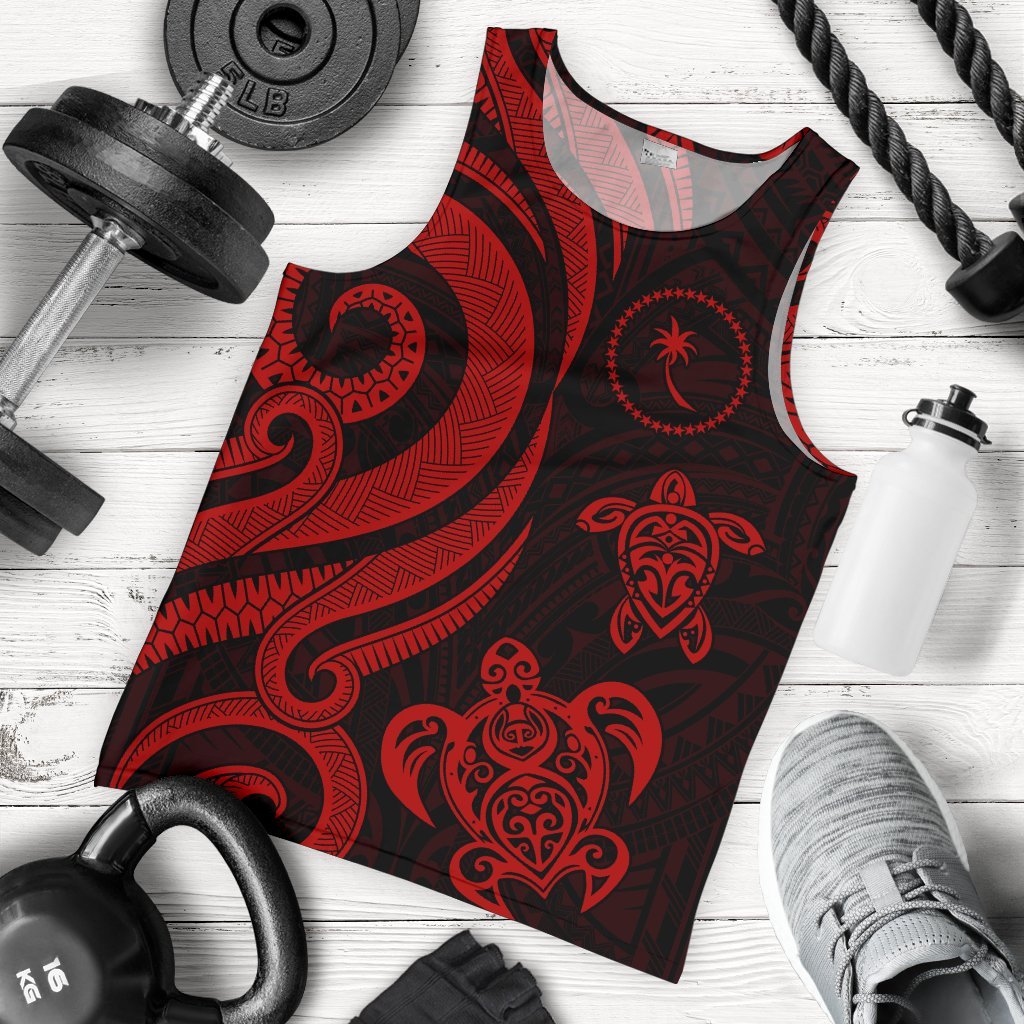 Chuuk Micronesian Men Tank Top - Red Tentacle Turtle Red - Polynesian Pride