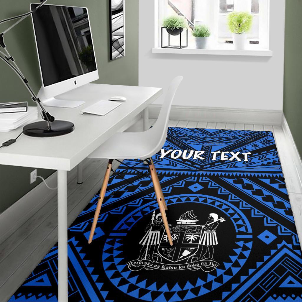 Fiji Personalised Area Rug - Fiji Seal With Polynesian Tattoo Style ( Blue) - Polynesian Pride