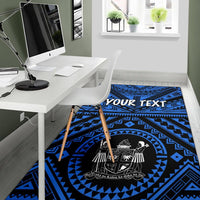 Fiji Personalised Area Rug - Fiji Seal With Polynesian Tattoo Style ( Blue) - Polynesian Pride
