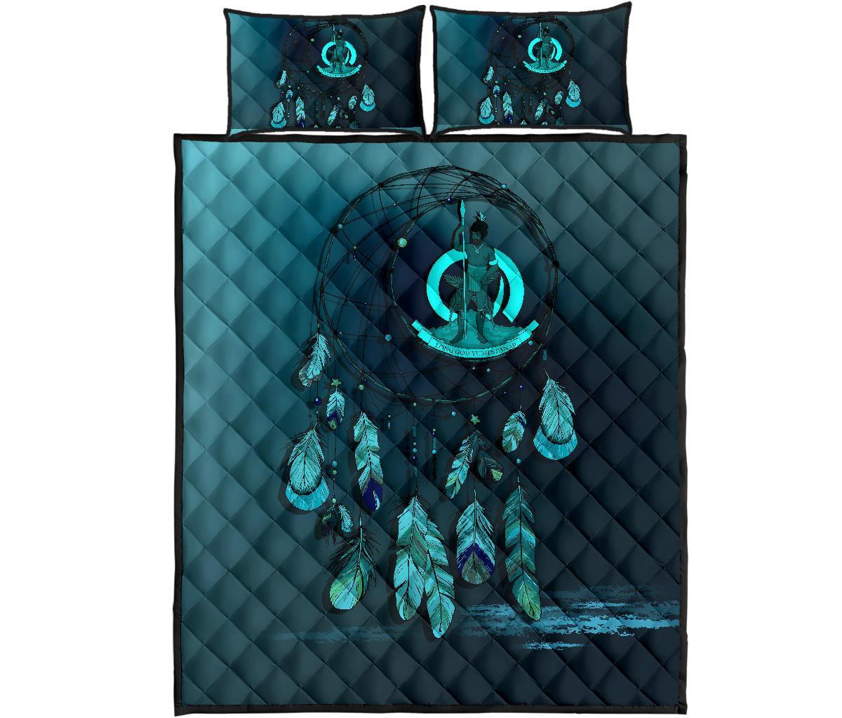 Vanuatu Polynesian Quilt Bed Set Dreamcatcher Blue - Polynesian Pride