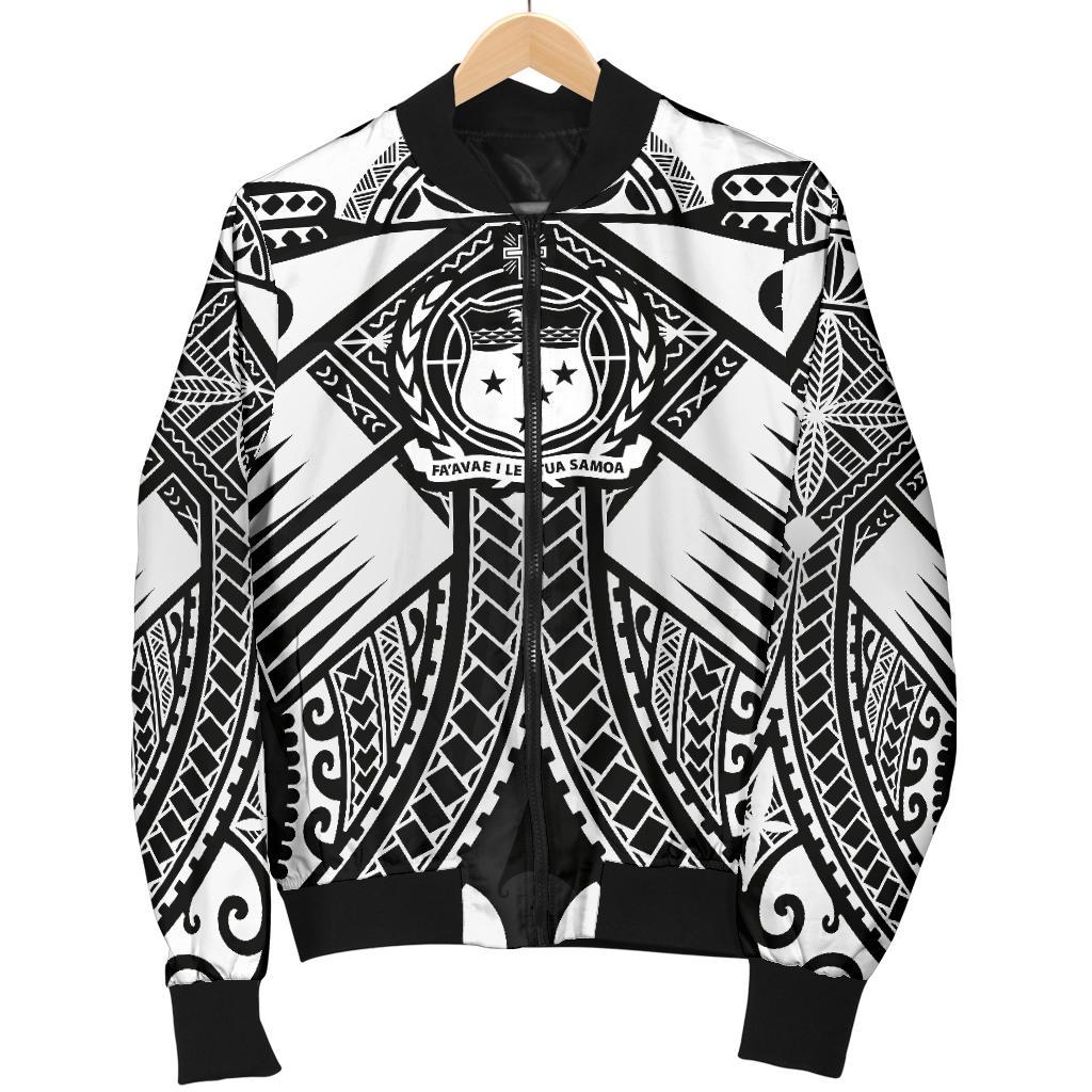 Samoa Polynesian Men's Bomber Jacket - Samoa White Seal with Polynesian Tattoo - Polynesian Pride
