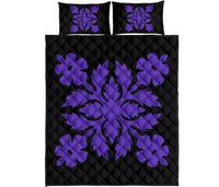 Hawaiian Quilt Bed Set Royal Pattern - Black And Purple - B2 Style - Polynesian Pride