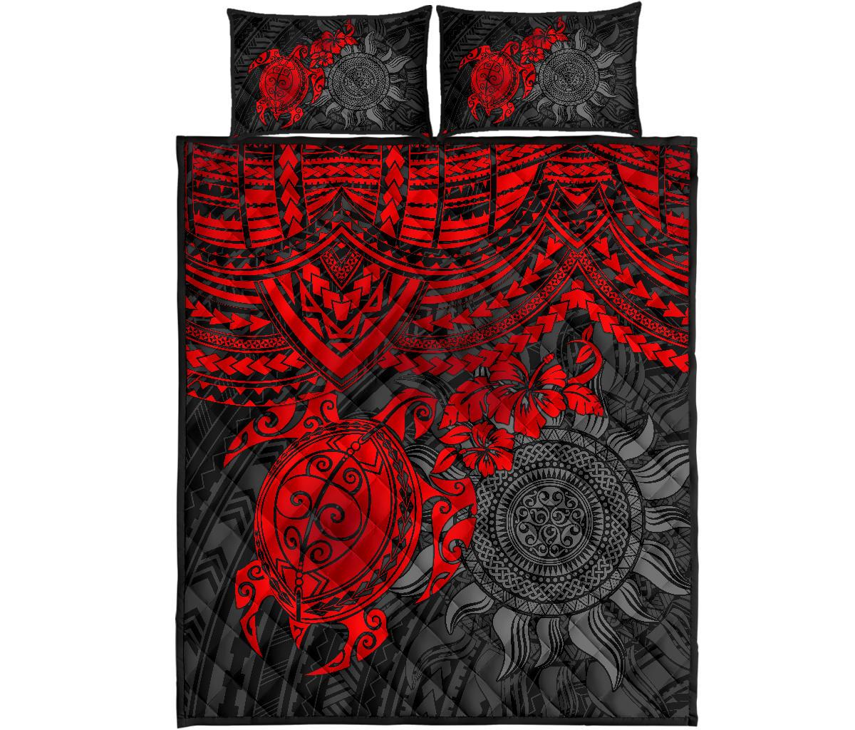 Polynesian Quilt Bed Set - Polynesian Red Turtle Hibiscus - Polynesian Pride