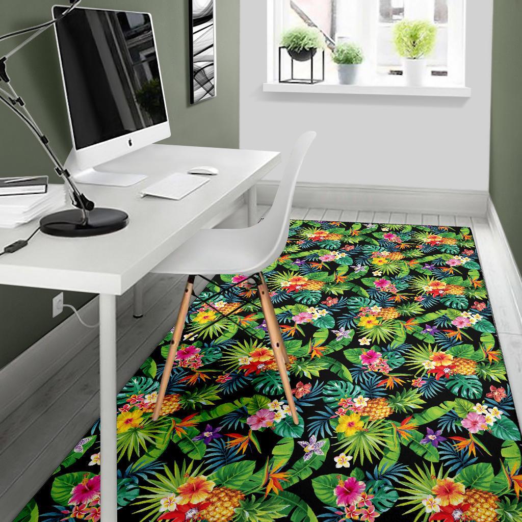 Tropical Pattern With Pineapples, Palm Leaves And Flowers. Rug - Polynesian Pride