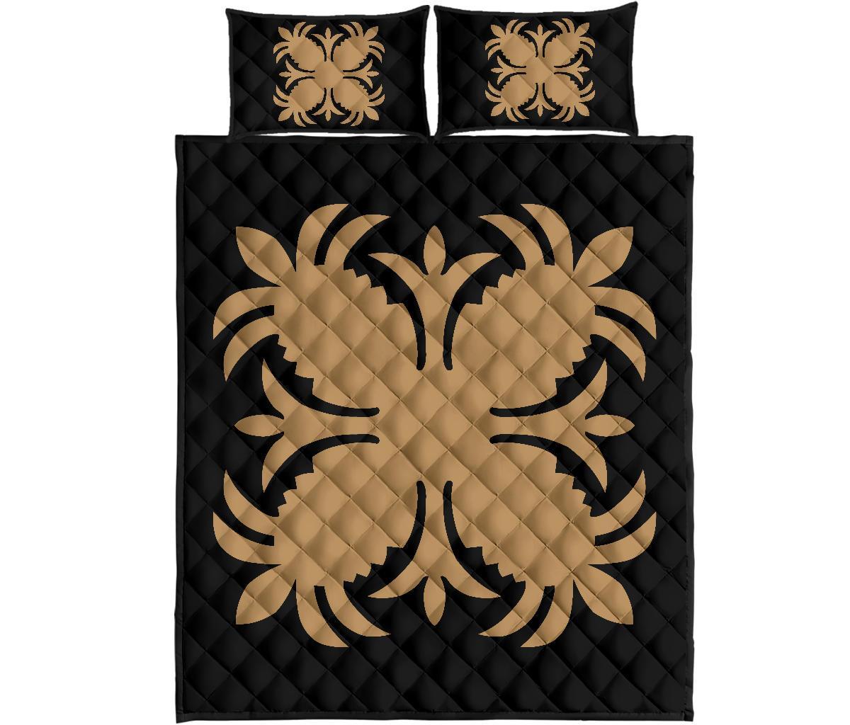 Hawaiian Quilt Bed Set Royal Pattern - Black And Gold - A2 Style - Polynesian Pride