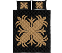 Hawaiian Quilt Bed Set Royal Pattern - Black And Gold - A2 Style - Polynesian Pride