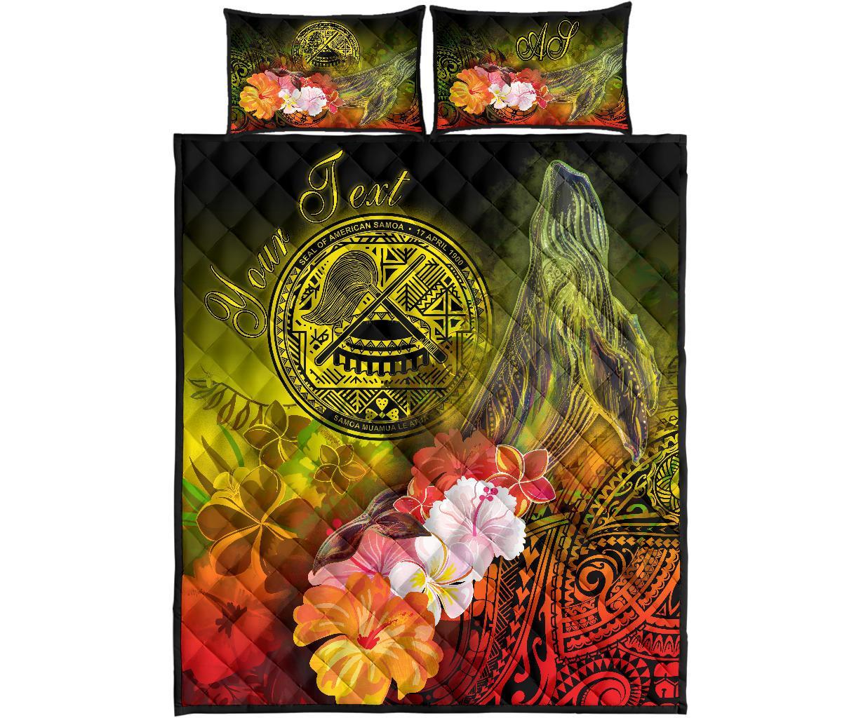 American Samoa Polynesian Custom Personalised Quilt Bed Set - Humpback Whale with Tropical Flowers - Polynesian Pride