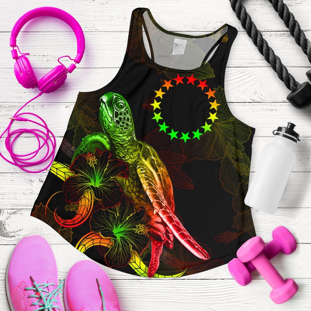 Cook Islands Polynesian Women Tank Top - Turtle With Blooming Hibiscus Reggae Reggae - Polynesian Pride
