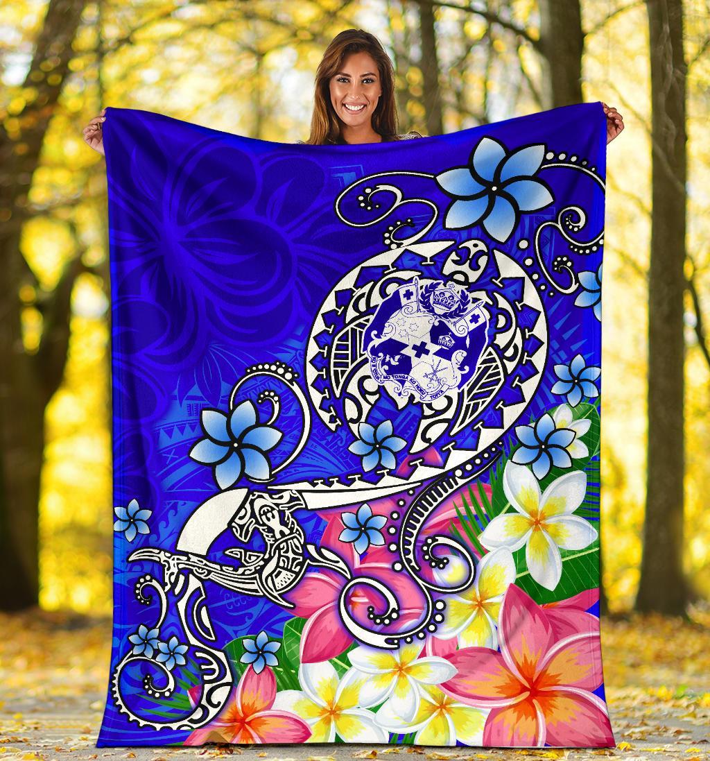 Tonga Premium Blanket - Turtle Plumeria (Blue) - Polynesian Pride