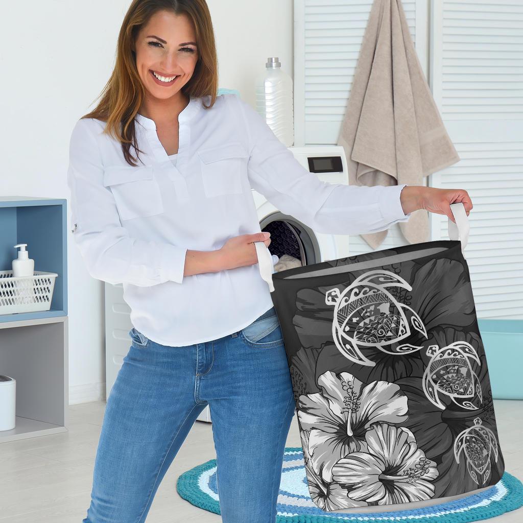 Hibiscus Turtles Hawaii Laundry Basket White AH - Polynesian Pride