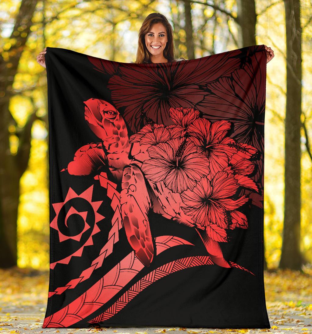 Hawaii Turtle Hibiscus Polynesian Vintage Premium Blanket - Red - Polynesian Pride