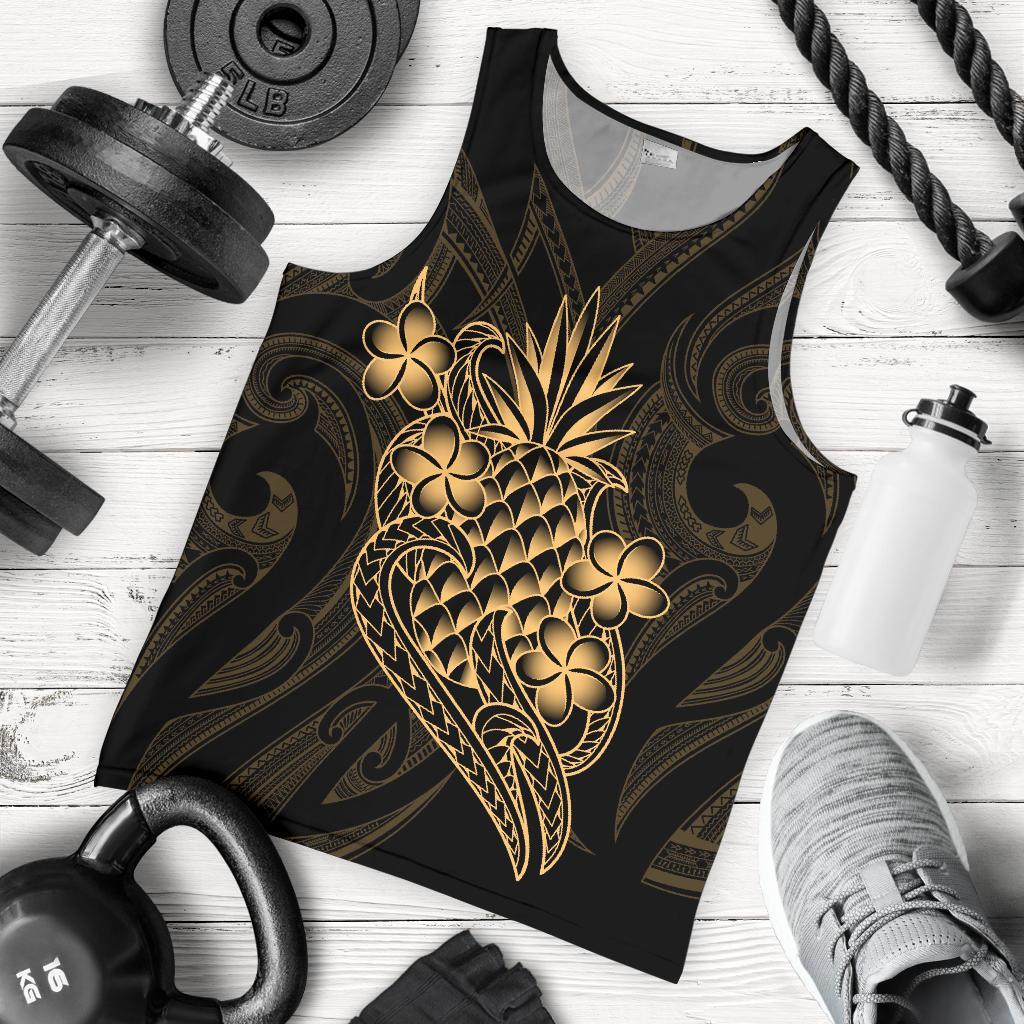 Polynesian Men's Tank Top - Gold Pineapple Black - Polynesian Pride