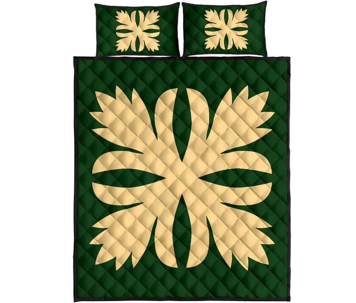 Hawaiian Royal Pattern Quilt Bed Set - Green - C3 Style - Polynesian Pride