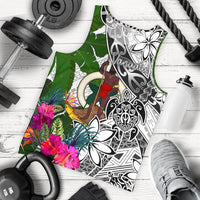 Vanuatu Men's Tank Top White - Turtle Plumeria Banana Leaf White - Polynesian Pride