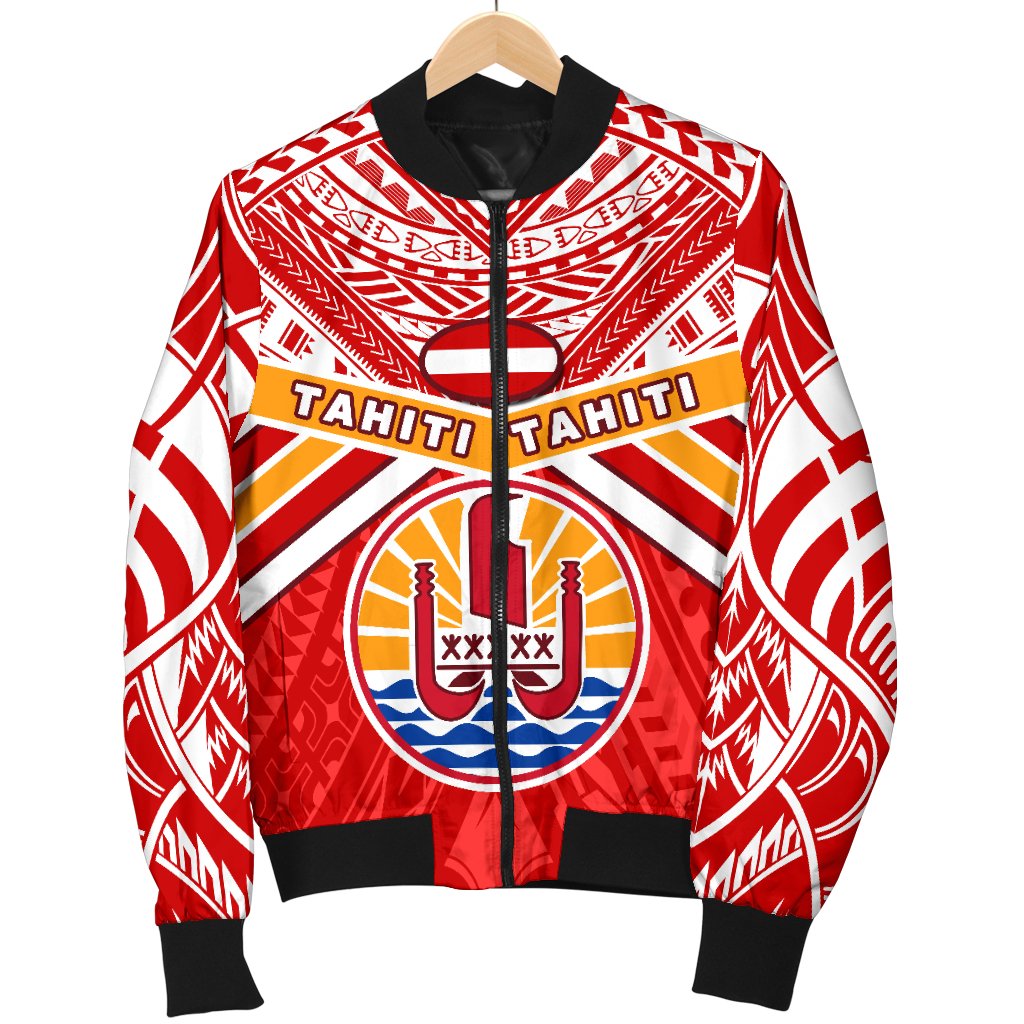 Tahiti Rugby Men Bomber Jacket Polynesian Coat Of Arms and Flag - Polynesian Pride