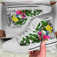 Hawaii High Top Shoes White - Turtle Plumeria Banana Leaf - Polynesian Pride
